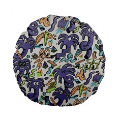 Purple Orange Green Blue Cartoon Standard 15  Premium Flano Round Cushions by Bangk1t