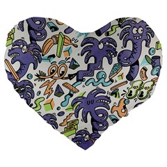 Purple Orange Green Blue Cartoon Large 19  Premium Flano Heart Shape Cushions by Bangk1t