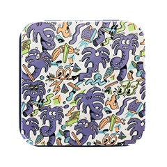 Purple Orange Green Blue Cartoon Square Metal Box (black) by Bangk1t