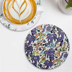 Purple Orange Green Blue Cartoon Uv Print Round Tile Coaster by Bangk1t