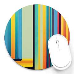 Colorful Rainbow Striped Pattern Stripes Background Round Mousepad by Bangk1t