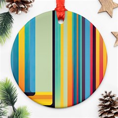 Colorful Rainbow Striped Pattern Stripes Background Ornament (round) by Bangk1t