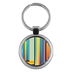 Colorful Rainbow Striped Pattern Stripes Background Key Chain (round) by Bangk1t