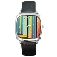 Colorful Rainbow Striped Pattern Stripes Background Square Metal Watch by Bangk1t