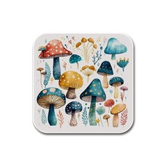 Mushroom Forest Fantasy Flower Nature Rubber Square Coaster (4 Pack) by Bangk1t