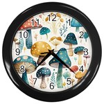 Mushroom Forest Fantasy Flower Nature Wall Clock (Black) Front