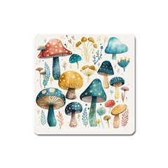 Mushroom Forest Fantasy Flower Nature Square Magnet by Bangk1t