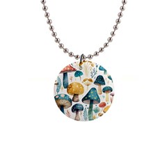 Mushroom Forest Fantasy Flower Nature 1  Button Necklace by Bangk1t