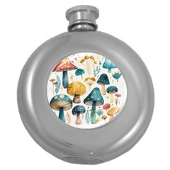 Mushroom Forest Fantasy Flower Nature Round Hip Flask (5 Oz) by Bangk1t