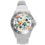 Mushroom Forest Fantasy Flower Nature Round Plastic Sport Watch (L) Front