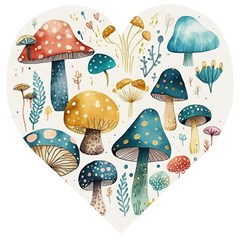 Mushroom Forest Fantasy Flower Nature Wooden Puzzle Heart by Bangk1t