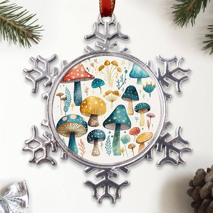 Mushroom Forest Fantasy Flower Nature Metal Large Snowflake Ornament