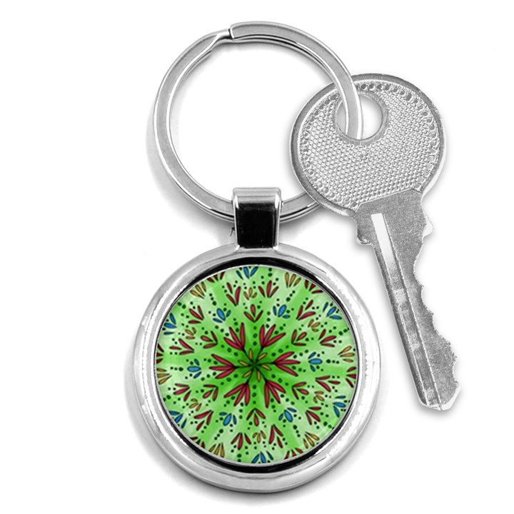 Flower Mandala Art Drawing Spring Background Key Chain (Round)