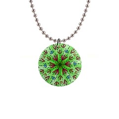 Flower Mandala Art Drawing Spring Background 1  Button Necklace by Bangk1t