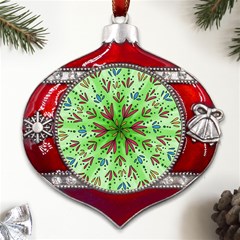 Flower Mandala Art Drawing Spring Background Metal Snowflake And Bell Red Ornament by Bangk1t