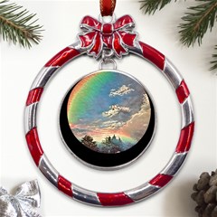 Abstract Art Psychedelic Arts Experimental Metal Red Ribbon Round Ornament by Bangk1t