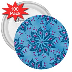 Flower Template Mandala Nature Blue Sketch Drawing 3  Buttons (100 Pack)  by Bangk1t