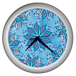 Flower Template Mandala Nature Blue Sketch Drawing Wall Clock (Silver) Front