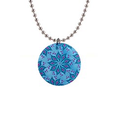 Flower Template Mandala Nature Blue Sketch Drawing 1  Button Necklace by Bangk1t