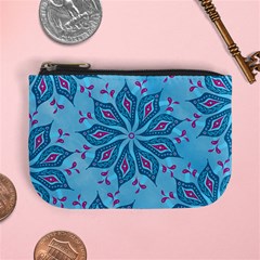 Flower Template Mandala Nature Blue Sketch Drawing Mini Coin Purse by Bangk1t