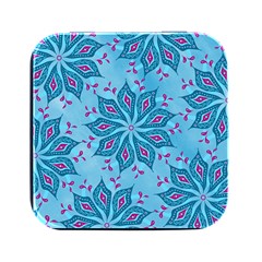 Flower Template Mandala Nature Blue Sketch Drawing Square Metal Box (black) by Bangk1t