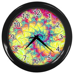 Fractal Spiral Abstract Background Vortex Yellow Wall Clock (black) by Bangk1t