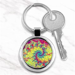 Fractal Spiral Abstract Background Vortex Yellow Key Chain (round) by Bangk1t