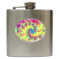 Fractal Spiral Abstract Background Vortex Yellow Hip Flask (6 Oz) by Bangk1t