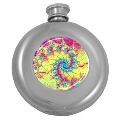 Fractal Spiral Abstract Background Vortex Yellow Round Hip Flask (5 Oz)