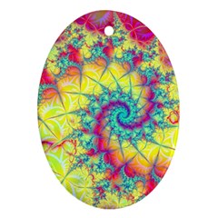 Fractal Spiral Abstract Background Vortex Yellow Oval Ornament (two Sides)