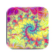 Fractal Spiral Abstract Background Vortex Yellow Square Metal Box (black)