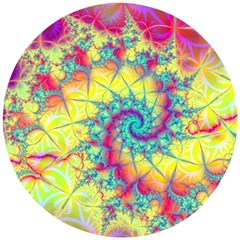 Fractal Spiral Abstract Background Vortex Yellow Wooden Puzzle Round by Bangk1t