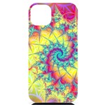 Fractal Spiral Abstract Background Vortex Yellow iPhone 14 Plus Black UV Print Case Front