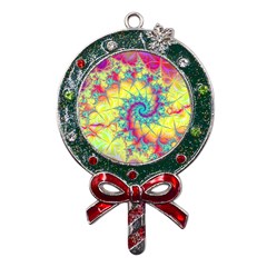 Fractal Spiral Abstract Background Vortex Yellow Metal X mas Lollipop With Crystal Ornament