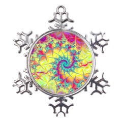 Fractal Spiral Abstract Background Vortex Yellow Metal Large Snowflake Ornament