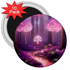 Trees Forest Landscape Nature Neon 3  Magnets (10 Pack) 