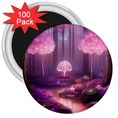 Trees Forest Landscape Nature Neon 3  Magnets (100 Pack)