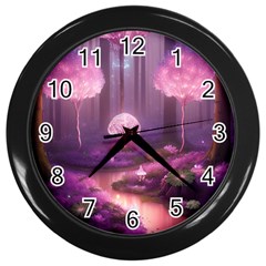 Trees Forest Landscape Nature Neon Wall Clock (black)