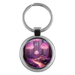 Trees Forest Landscape Nature Neon Key Chain (round)