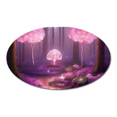 Trees Forest Landscape Nature Neon Oval Magnet