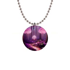 Trees Forest Landscape Nature Neon 1  Button Necklace