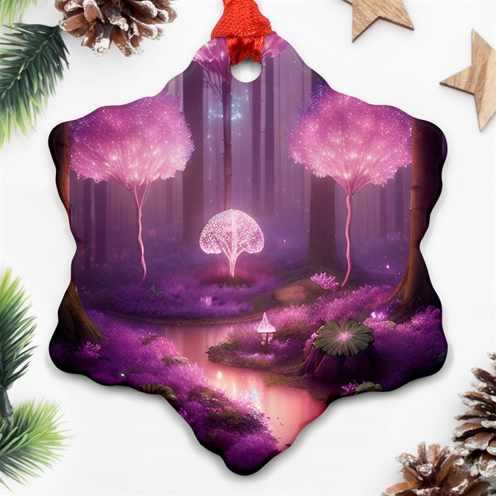 Trees Forest Landscape Nature Neon Snowflake Ornament (Two Sides)