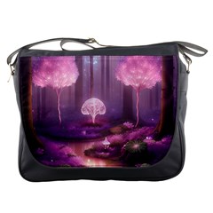 Trees Forest Landscape Nature Neon Messenger Bag by Bangk1t