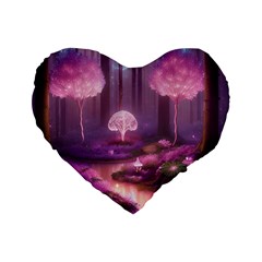 Trees Forest Landscape Nature Neon Standard 16  Premium Flano Heart Shape Cushions by Bangk1t