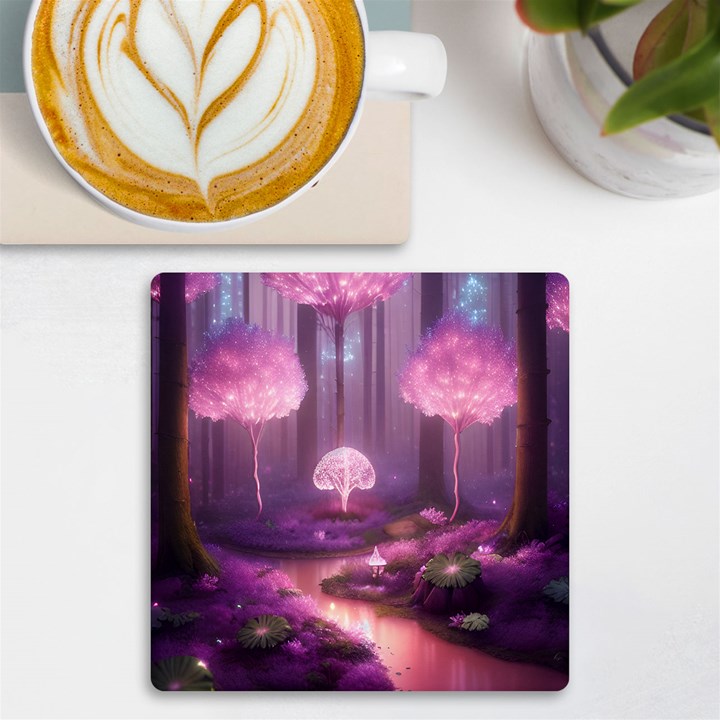 Trees Forest Landscape Nature Neon UV Print Square Tile Coaster 