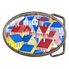 City Houses Cute Drawing Landscape Village Belt Buckles by Bangk1t