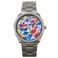 City Houses Cute Drawing Landscape Village Sport Metal Watch by Bangk1t