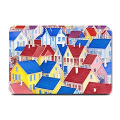 City Houses Cute Drawing Landscape Village Small Doormat by Bangk1t