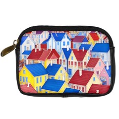 City Houses Cute Drawing Landscape Village Digital Camera Leather Case