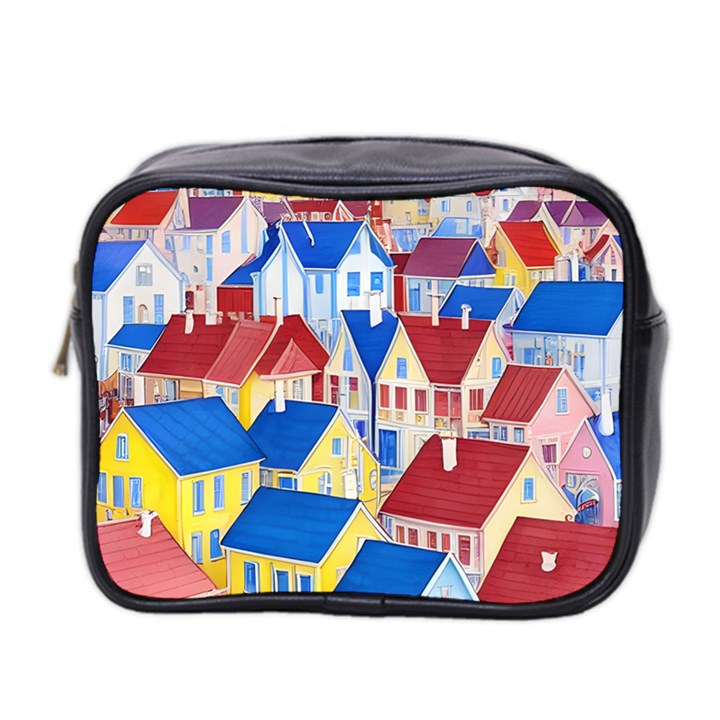 City Houses Cute Drawing Landscape Village Mini Toiletries Bag (Two Sides)